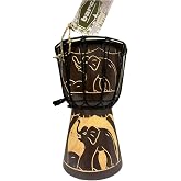 BARC Otantik Ahşap Djembe Davul, 25 cm, Mahoni Ağacı ve Ke&ccedil;i Derisi, El Yapımı Bali Endonezya, Fil Fig&uuml;rl&uuml;, 14 cm Deri &Ccedil;ap