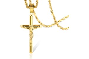 ALEXCRAFT Collana Croce Crocifisso Gesu Acciaio Inossidabile Argento e Dorata Donna Oro 55+5cm