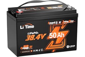 LiTime 36V 50Ah LiFePO4 Batteria Bluetooth con Protezione a Bassa Temperatura Progettata per Trolling Motor Boat, 4000-15000 Cicli e 10 Anni di Vita perfetto per la Pesca su Ghiaccio, Campeggio