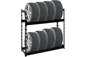 PROREGAL Étagère à pneus Tiger | HxLxP 100x110x35cm | Charge Max. 150kg | Jusqu'à 8 pneus | 2 Niveaux | Noir | Porte-Pneu, Rack à pneus, rayonnage, Stockage, Rangement, Support, Atelier, Garage