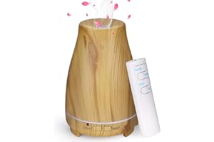 GeeRic Difusores de aceites Esenciales Difusor de aromaterapia 150ml Humidificador ultrasónico de Aroma con Niebla fría Apagado automático sin Agua 7 Colores Luces LED Color de Grano de Madera