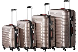 PROVITERA Set 4 Valigie Rigide in ABS, Valigia Rigida S-M-L-XL con Manico Telescopico Gel e 4 Ruote Easy Roll, Trolley Resistente e Leggero da Viaggio, Bagaglio a Mano con Serratura Codice (Champagne)
