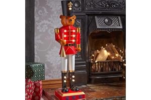 MARCO PAUL INTERIORS Marco Paul - Oso de peluche grande de 80 cm con luces LED, funciona con pilas, adorno festivo de Navidad con temporizador automático, figura de decoración del hogar