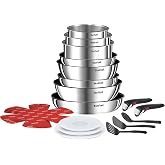 Tefal Ingenio Emotion &ndash; Set of 8 Pieces + 12 Accessories, Stainless Steel | 3 Frying Pans 8.7/9.4/11 inch + 3 Saucepans 6.3/7