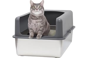 Bsadne High-Sided Stainless Steel Cat Litter Box,Stainless Steel Litter Box with Lid,Medium Litter Box,Easy-to-Clean Metal Litter Pan for Cats (19" L X 14" W X 12" H with Enclosure)