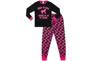ThePyjamaFactory Girl's Born To Ride Forced To Go To School Cotton Pyjamas 7 to 16 Years