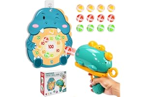 VGECEE Dinosaurier Dartscheibe Schießspielzeug, Wurfspiel Klettball Dino Spielzeugpistolen Dinosaurier Spielzeug Dartscheibe mit 12 Klebrigen Bällen Garten Spielzeug Wurfspiel Dart