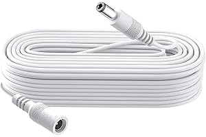 SECURITY-01 10 m kabel zasilający DC, wtyczka 5,5 mm x 2,1 mm, wtyczka męska na żeńska, DC 5 V 6 V 9 V 12 V 24 V do kamer bezpieczeństwa, DVR, routera, drukarki, taśmy LED, biały