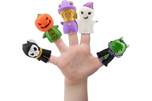 HOWAF 5pcs Dolls Props Jouets Halloween pour Enfants Adultes, Halloween Marionnettes à Doigts Finger Puppets Props Fête Bonbonnières, Citrouille fantôme sorcière Sinistre Reaper Fille poupée