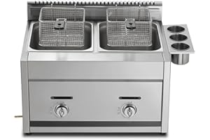XINGG Professional LPG Gas Fryer, 22L Dual Tank Commercial LGP Fryer, Thick Stainless Steel Fryer With Baskets And Lids, Adjustable Firepower And Temperature Contro, For Home And Commercial