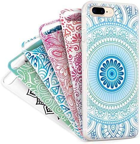 MyPopins iPhone 8 Plus, iPhone 7 Plus Case Pack Premium Set - Clear TPU Silicone Protective Shockproof Bumper Case Cover + 6 Slim Thin Aesthetic Back Cover Case Layers Teens/Women – 6 * Mandala Cases