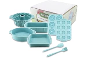 TOKSEO 8 en 1 Moule Gâteau Silicone Antiadhésif, Moules à Muffins, Rectangulaire/Carré/Bundt Cake/Rond/Beignets Avec Grattoir à Pâte et Pinceau de Cuisson
