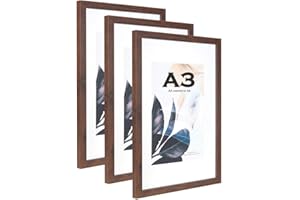 SCHOLAR TREE Walnut Wooden Picture Frame A3 with Mat,Set of 3, Mount for A4 Picture or Certificate,Wall Mountable…