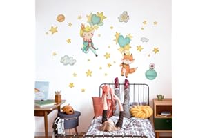 Kina - EcoTessuto Adesivo | Riposizionabile | Ecologico Anallergico | Piccolo Principe | Effetto Carezza | Adesivi Murali Bambino | R00551 | Decorazione Murale Cameretta | Asilo Nido | 120x30 cm