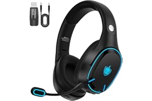 PHOINIKAS Cascos Gaming Inalámbricos para PC/PS5/PS4, Auriculares Gaming Inalámbricos de 2,4GHz USB Wireless+Bluetooth 5.3, Baja Latencia Calidad de Sonido 7.1 sin Pérdidas, 30+ Horas, Luz LED