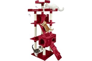 AQPET Tiragraffi Manhattan 170 cm con Cuccia per Gatti Albero Parco Giochi Gioco Tira Graffi per Gatto Rosso
