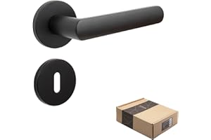 APECS Maniglia per porte interne, nera opaca, moderna, per porta di casa e porta interna, con rosette rotonde, con materiale di fissaggio, guarnizione per porta, modello KUMA BB – barba colorata