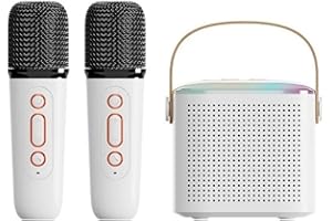 KINMRIS Wireless dual microphones karaoke machine KTV DSP system Bluetooth 5.3 PA speaker HiFi stereo surround RGB colorful LED light,Gift for Girl Boy Kid Adult
