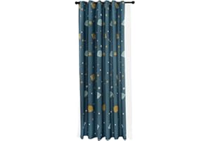 HERCHR Cortinas De Dormitorio De Planetas Azules De Dibujos Animados, Poliéster Cortinas Opacas con Aislamiento Térmico para Sala De Estar, Cortina Opaca con Diseño Estrellas para Cocina (1 Pieza)