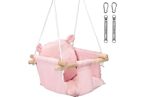 ‎LITTLEBOYNY Littleboyny Schaukel für Baby Kinder mit Sicherheitsgurt Edelstahl Karabiner Weichen Kissen bis 50kg Zulässig Längenverstellbaren CE Rosa Bär-Muster für Garten In- Outdoor