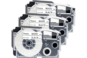 Anjonova 3x Kompatibel Casio XR-9WE XR-9WE1 Schriftband 9mm x 8m Schwarz auf Weiß, kompatibel mit Casio EZ Label Printer KL-60 KL-100 KL-120 KL-200 KL-300 KL-750 KL-780 KL-820 KL-2000 KL-7200 CW-L300