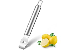 PATELAI Pelador de Limón Rallador Profesional de Limón con Cuchillo Canelle Rebanadora de Limón de Acero Inoxidable para Cóctel de Ginebra Naranjas de Lima Utensilio Cocina (Stainless Steel Handle, 6.5 Inch)