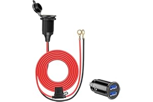 Giantdeer Presa Accendisigari Femmina per Impieghi Gravosi, Presa Accendisigari Impermeabile di Grado Marino da 12V/24V DC, 14AWG 20A, Mini Caricabatterie USB Doppio per Auto/Moto（2M）