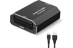 PUPOW Adaptateur, convertisseur, péritel vers HDMI, en aluminium, résolution 720p/1080p @60Hz, transmission stable, compatible avec VHS, STB, PS3, Wii, SKY HD, Blu-Ray, DVD TV, VCR et autres