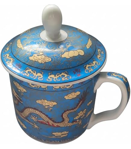 中国民国時代のドラゴンの絵柄 陶器カップ Buy Traditional Chinese Dragon Tea Mug with Lid, Ceramic, Red and