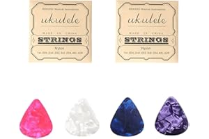 KZTHA 2 Sets weiße Nylonsaiten für Ukulelen mit Plektren 4 Saiten pro Set Ukulelen-Zubehör für Konzert/Sopran/Tenor-Ukulele