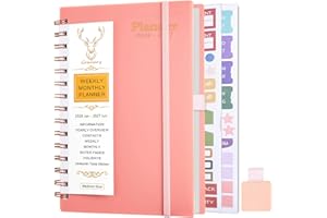 Gumiho Agenda Semainier 2026 2027 Spirale - 18 mois Agenda Scolaire A5 (Janvier 2026 - Juin 2027)- Avec boucle de stylo & Autocollants de plan (Rosa)