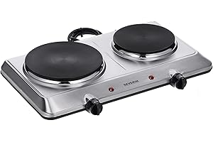 ‎SEVERIN SEVERIN Doppel Kochplatte für Küche, Büro oder Camping, kleine Herdplatte mit stufenloser Temperatureinstellung, Campingkocher für zwei Töpfe, Edelstahl, 2.500 W, DK 1014