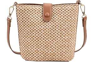 Ulisty Damen Klein Faux Stroh Tasche Mini Gewebt Eimer Tasche Sommer Strandtasche Mode Schultertasche Umhängetasche Handtasche