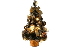 CORLIDEA Árbol de Navidad artificial brillante con nieve blanca, 40 cm pequeño árbol de Navidad de mesa LED guirnaldas luminosas con nudo y manzana de pino para decoraciones, mesa de Navidad (A)