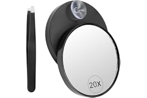 Gebrazy 20-krotne lustro powiększające, małe lustro powiększające z przyssawką i pęsetą ze stali nierdzewnej, małe lustro o przekątnej 8,5 cm nadaje się do makijażu, golenia, noszenia soczewek