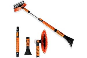 Aranknew Eiskratzer Auto, 110 cm Auto Reinigungsbürst Aausziehbare Schneebürste mit Rakel, 270 ° Drehbarer Bürstenkopf Ergonomischem Schaumstoffgriff für SUV LKW Windschutzscheibe