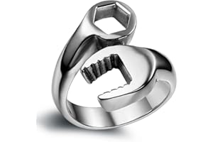 Flongo Bague Acier Inoxydable Anneau Clef Mécanisme Poli Motard Fantaisie Bijoux Cadeau Couleur Argent Noir Doré pour Homme