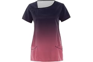 OUMSHBI Kasack Pflege Berufsbekleidung Damen Farbverlauf Medizinische Arbeitskleidung Abfallende-Schulter Laborkittel Damen Kurzärm Altenpflege mit Taschen Kittel Pflegebekleidung Kasacks für Frauen