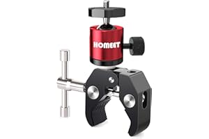 Homeet Bras Magique Caméra Pince Mini Super Clamp Appareil Photo Tête Rotule avec 1/4” & 3/8” Vis Adapteur Ecrou, Support Fixation Caméra pour Appareil Photo Moniteur LED Flash Clamp Pince, Rouge