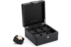 Vlando Uhrenbox Herren, 6 Uhren Uhrenkasten Leder, Watch Box Uhrenaufbewahrung, Uhrenkasten mit PU Uhrenkissen, Schmuckkasten Geschenk Vatertag, Papa Geschenk