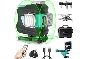 DECTEAM Laser Levels Self Leveling, 3x360° Self Leveling Laser Level Green 12 Lines, Rechargeable Li-ion Battery with Remote Control, Type-C Charging, Lifting Base, Adjustable Rotating Base