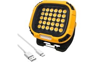 Trongle 50W LED Rechargeable Work Light, 5200LM USB Battery Security Light Portable Light Outdoor Waterproof, COB Floodlight Super Bright with Magnetic Holder, for Garage Hiking Fishing Yard - Yellow