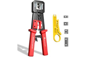 AMPCOM Zaciskarka sieciowa RJ45 do zaciskania przelotowego i zwykłego złącza RJ45 RJ12 RJ11 -CAT6/5e/5/3 (8P8C/6P6C/6P4C)