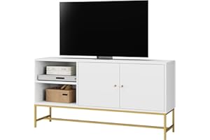 FirFurd Mobile TV,Mobile Porta TV fino a 55 Pollici,mobiletto TV con 2 ante e 2 Ripiani Aperti,per Soggiorno, Camera da Letto 120 x 60.3 x 30 cm (Bianco+Oro)