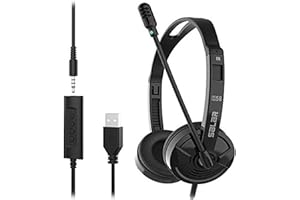 BSWL USB Headsets with Microphone for Laptop, Adjustable USB Headphones with Microphone for PC Laptop Noise Cancelling 3.5mm Business Office Headsets Ultra Comfort for Skype Call Center Office Computer