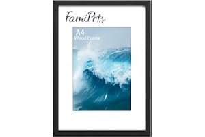 FamiPrts A4 Frame, Wooden A4 Picture Frames, Versatile Black A4 Frame, Dual Orientation (Landscape/Portrait), Includes Stand & Wall Hooks - Wall Mount or Tabletop for Home, Office, Gallery