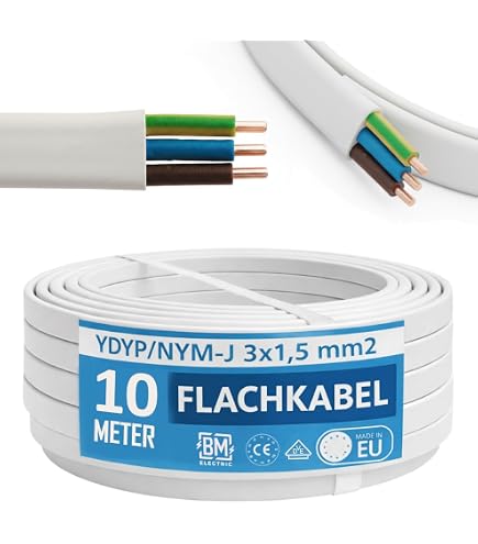 Elektrokabel Feuchtraumkabel Kabel NYM-J 3x1,5 mm² 5, 10, 25, 50, 100, 150, oder 200m Stromkabel (5 Meter