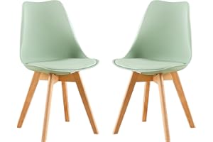 EGGREE Zestaw 2 krzeseł do jadalni, kuchni, nordic, z tapicerowanym siedziskiem i nogami z litego drewna bukowego, mrożona zieleń