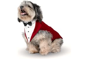 Puptail velvet Dog Suit or Dog Tuxedo and Bandana Set,Dogs Wedding Party Suit,Dog Clothes Bow Tie,Dog Dresses for Small,Medium and Large Female Dogs (M,Red),1 count