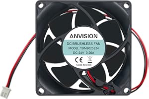 ANVISION Ventilador de refrigeración sin escobillas de 80 mm x 25 mm CC 24 V, rodamiento de bolas doble, 2 pines